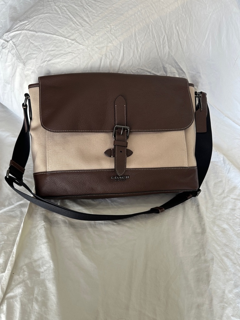 Coach Brown and Cream Canvas Leather Messenger Bag